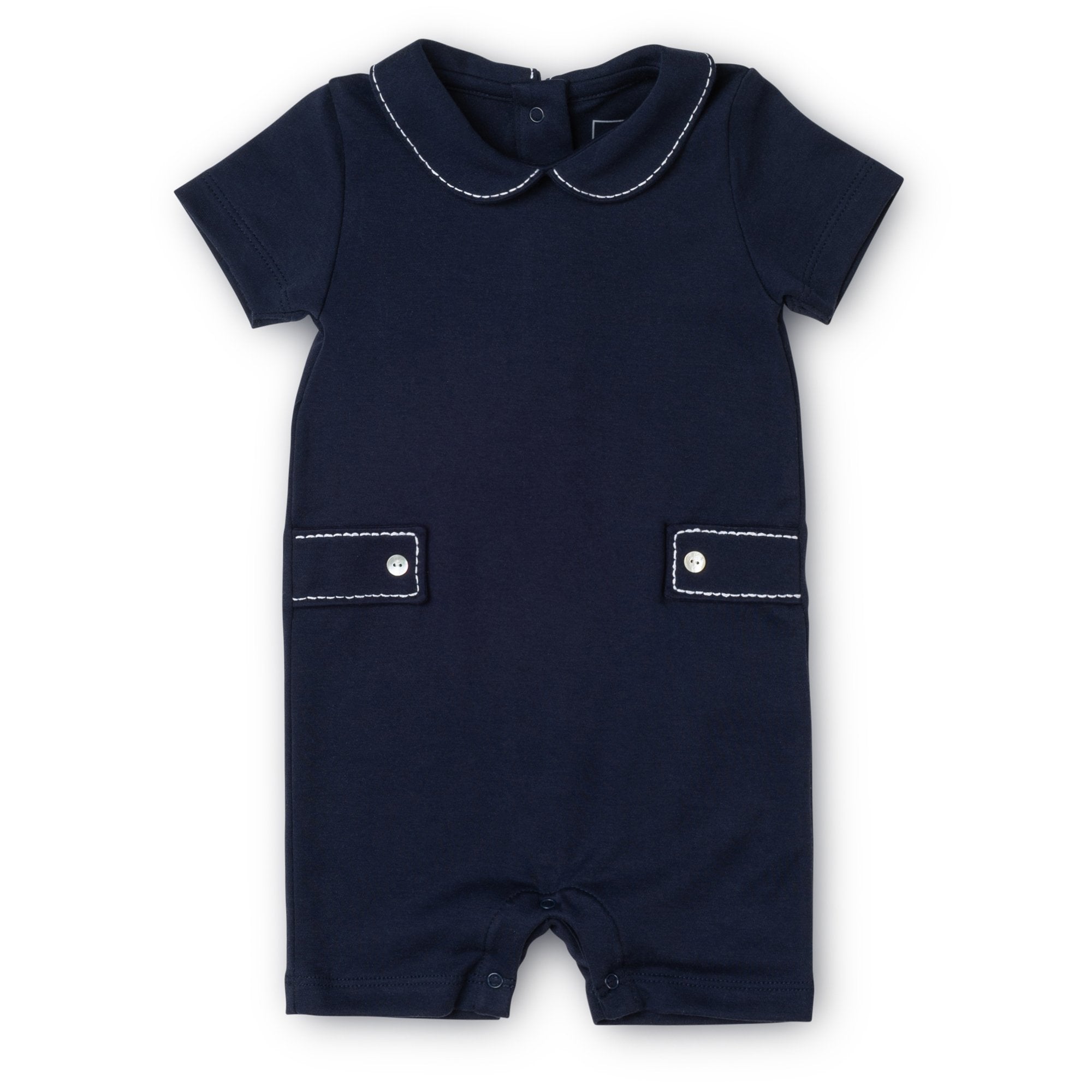 Henry Boys' Pima Cotton Shortall - Navy With White Stitch