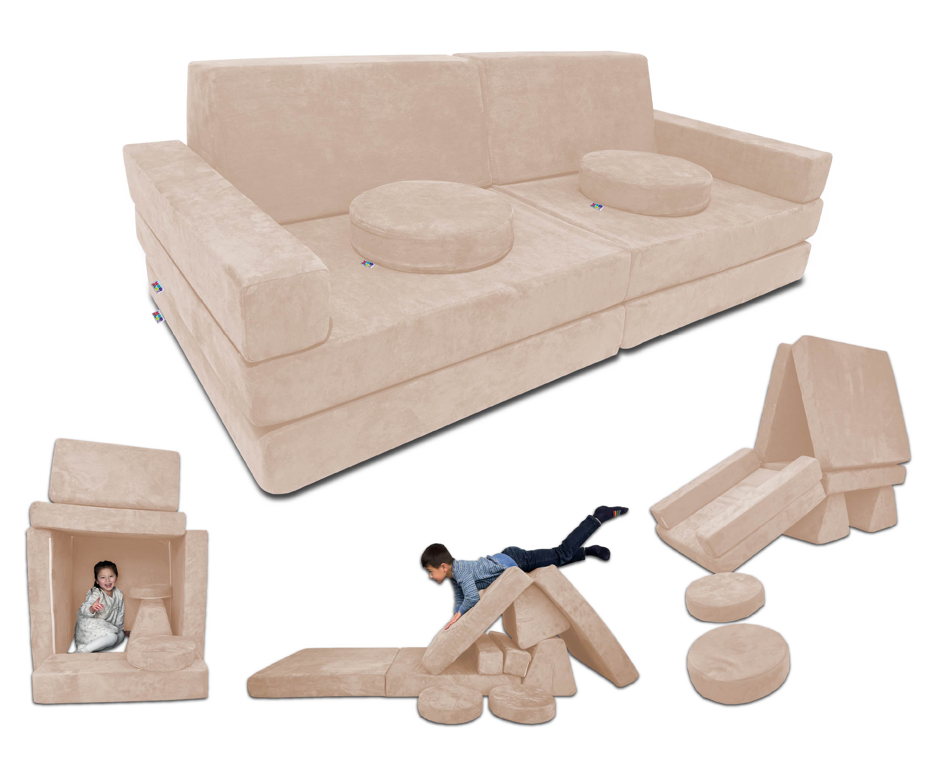 10 Piece Soft Modular Microsuede Foam Kids Play Couch