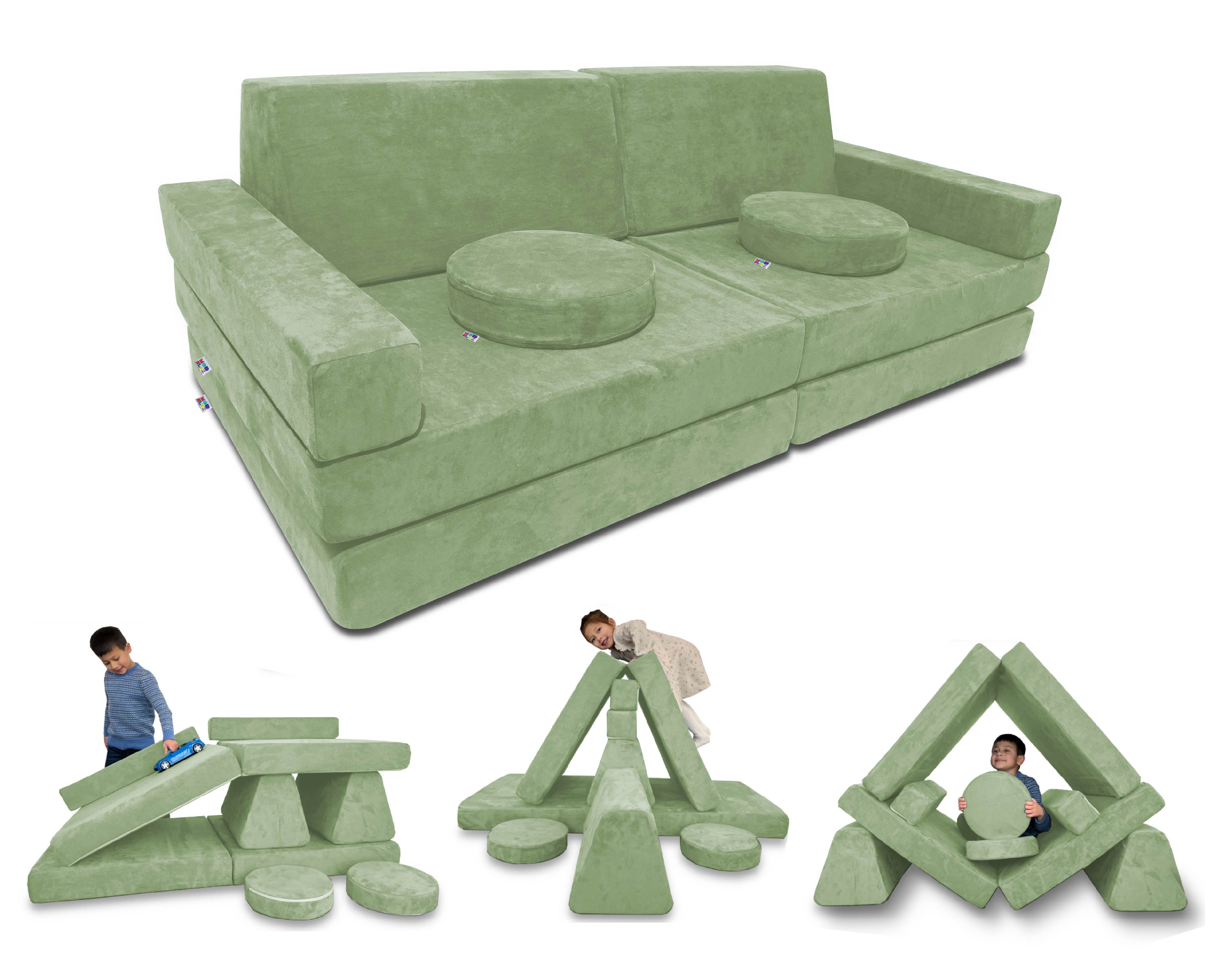 10 Piece Soft Modular Microsuede Foam Kids Play Couch