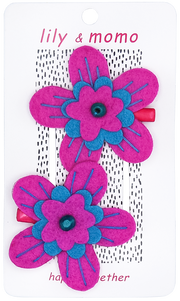Hibiscus Flower Kids Hair Clips- Magenta And Blue