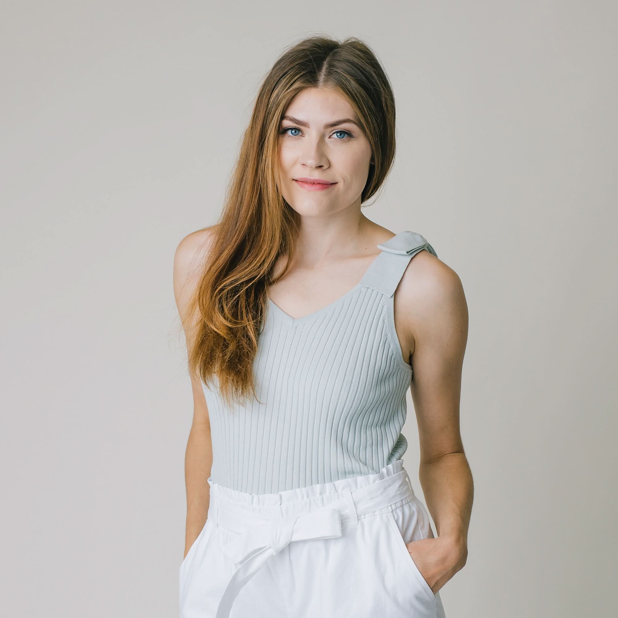 V-neck Rib Knit Tank With Bow