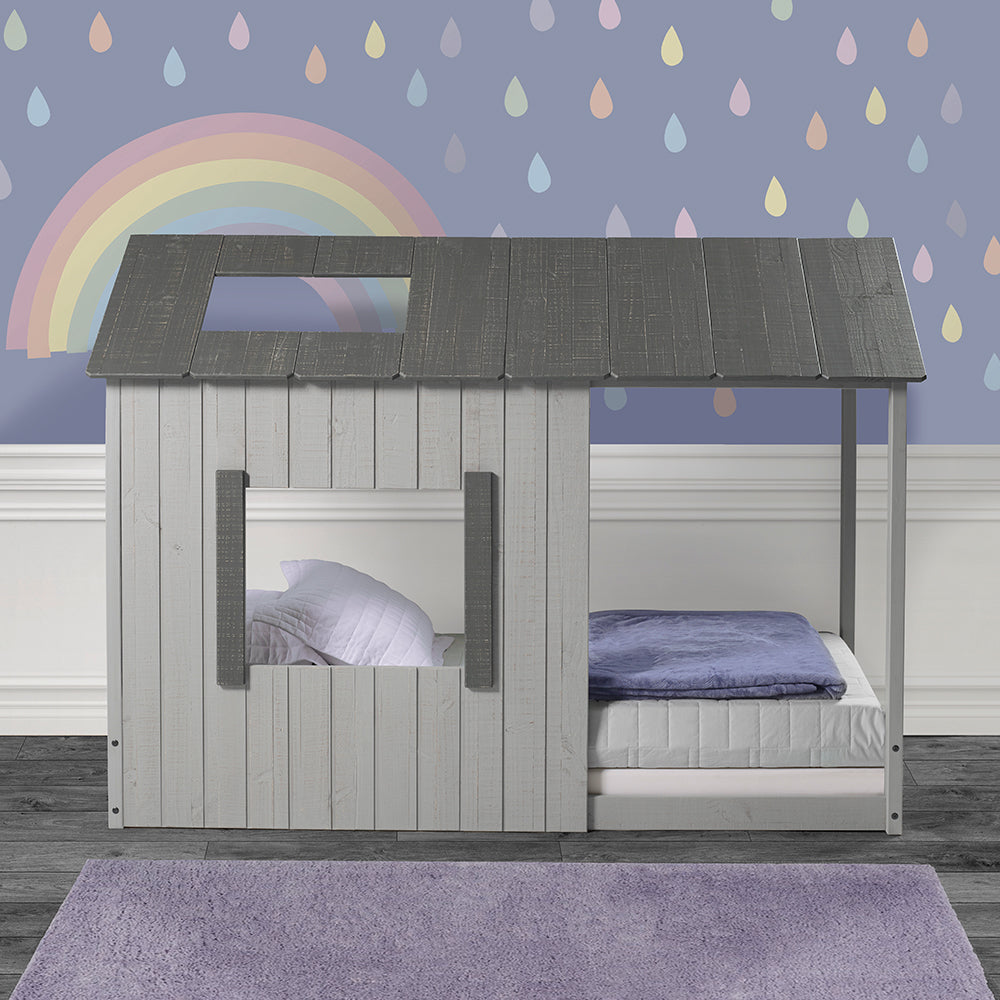 P'kolino Kid's House Twin Floor Bed - Dark Grey Roof with Light Grey Walls