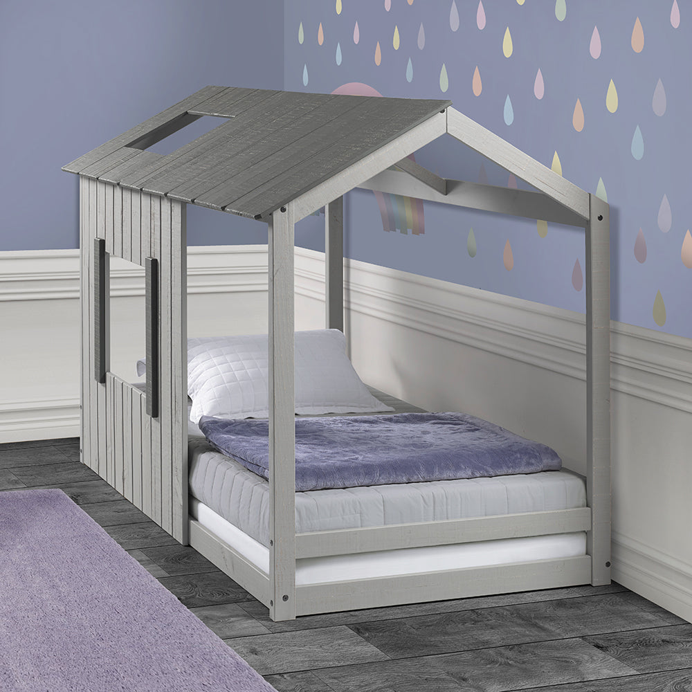 P'kolino Kid's House Twin Floor Bed - Dark Grey Roof with Light Grey Walls