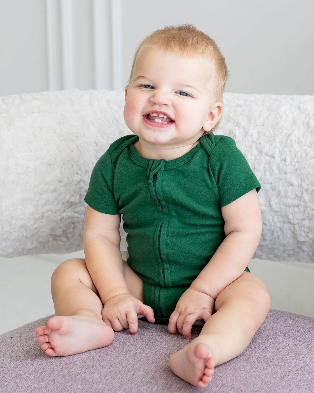 Short Sleeve Zipper Bodysuit In Hunter, 9-12m