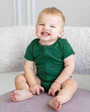Short Sleeve Zipper Bodysuit In Hunter, 6-9m