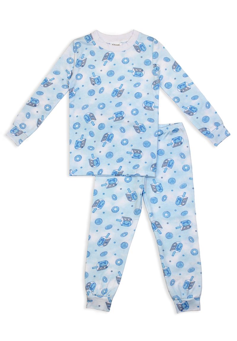 Esme - Boys Long Sleeve Top & Pants Pj Set Hanukkah Blue