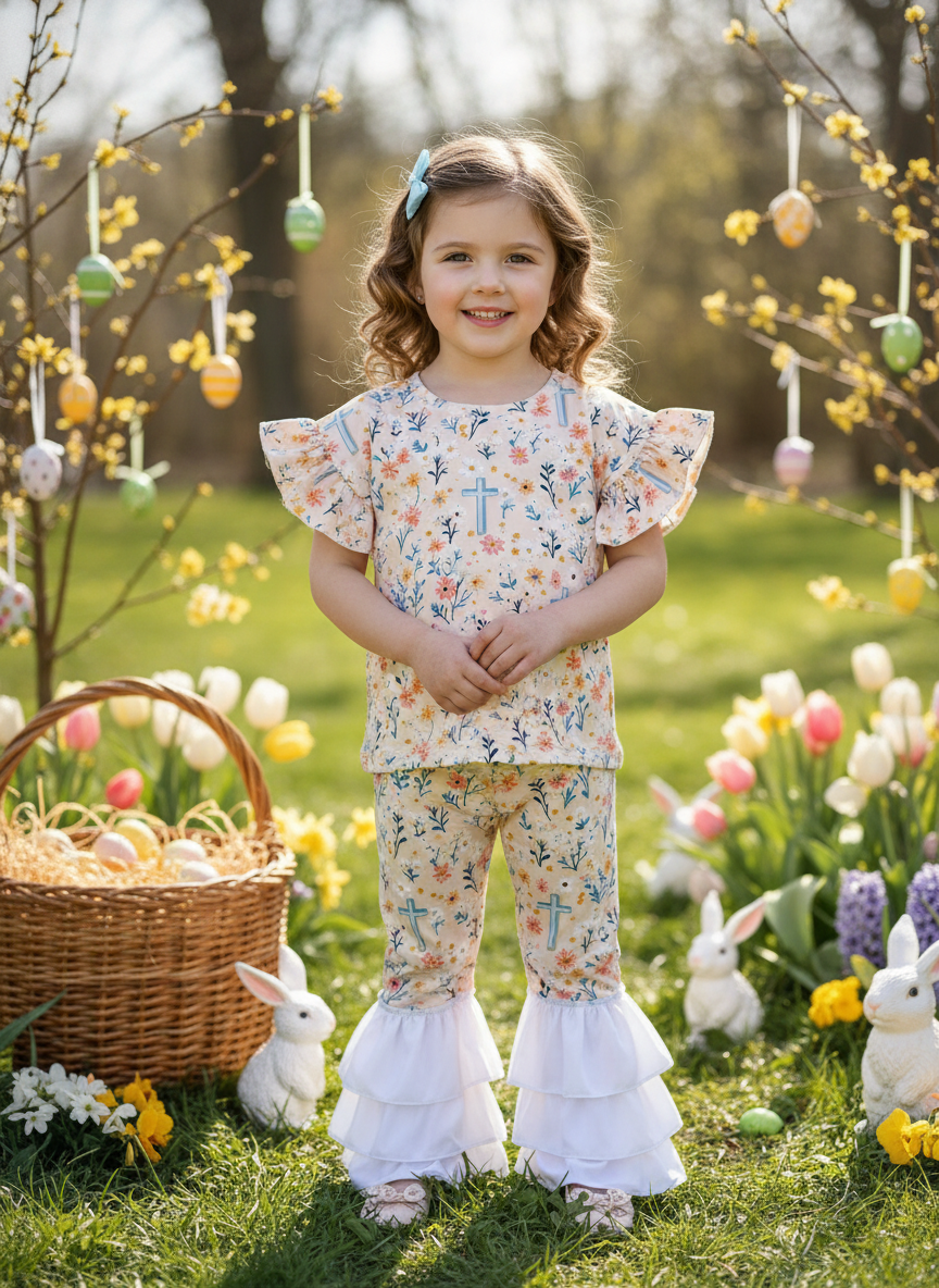 Floral Cross Two Piece Ruffle Set