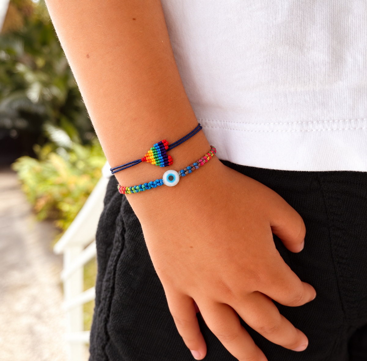 Kids Rainbow Braided Evil Eye Bracelet