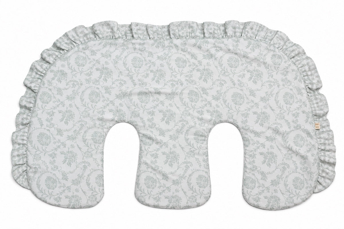 Beige Ruffle Gingham Twins Nursing Pillow Cover