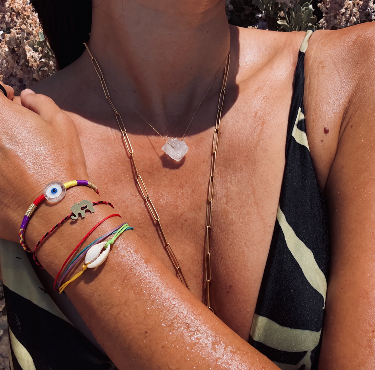 Mini Clear Carnival Glass Evil Eye Bracelet