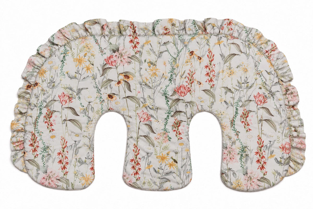 Beige Ruffle Gingham Twins Nursing Pillow Cover