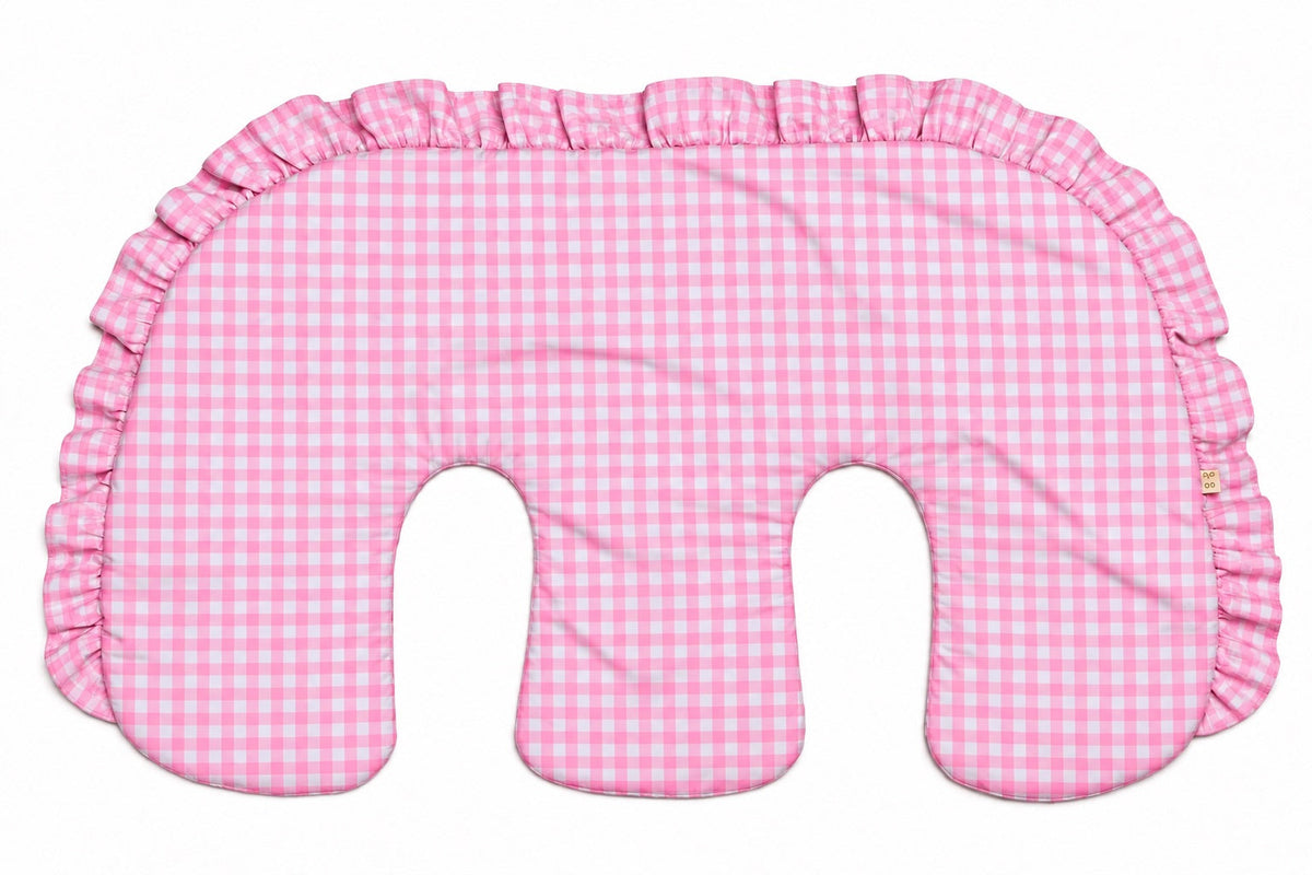 Beige Ruffle Gingham Twins Nursing Pillow Cover