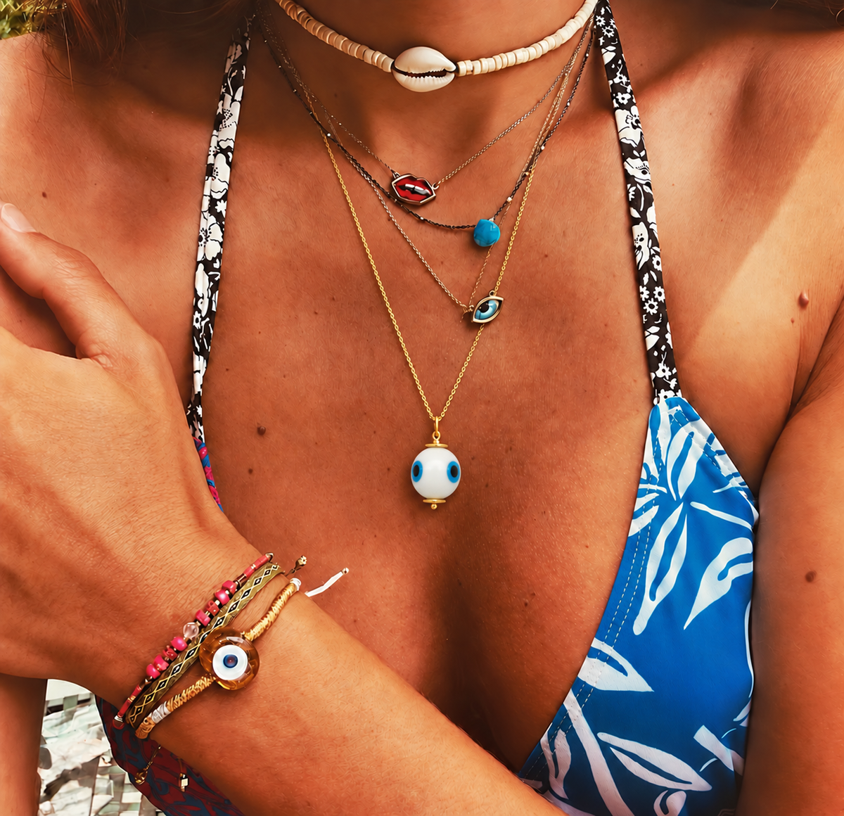 Coconut Evil Eye Pendant Necklace