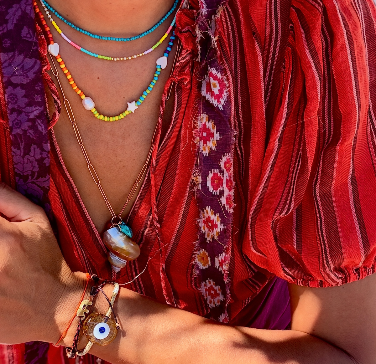 Rainbow Charm & Pearl Choker