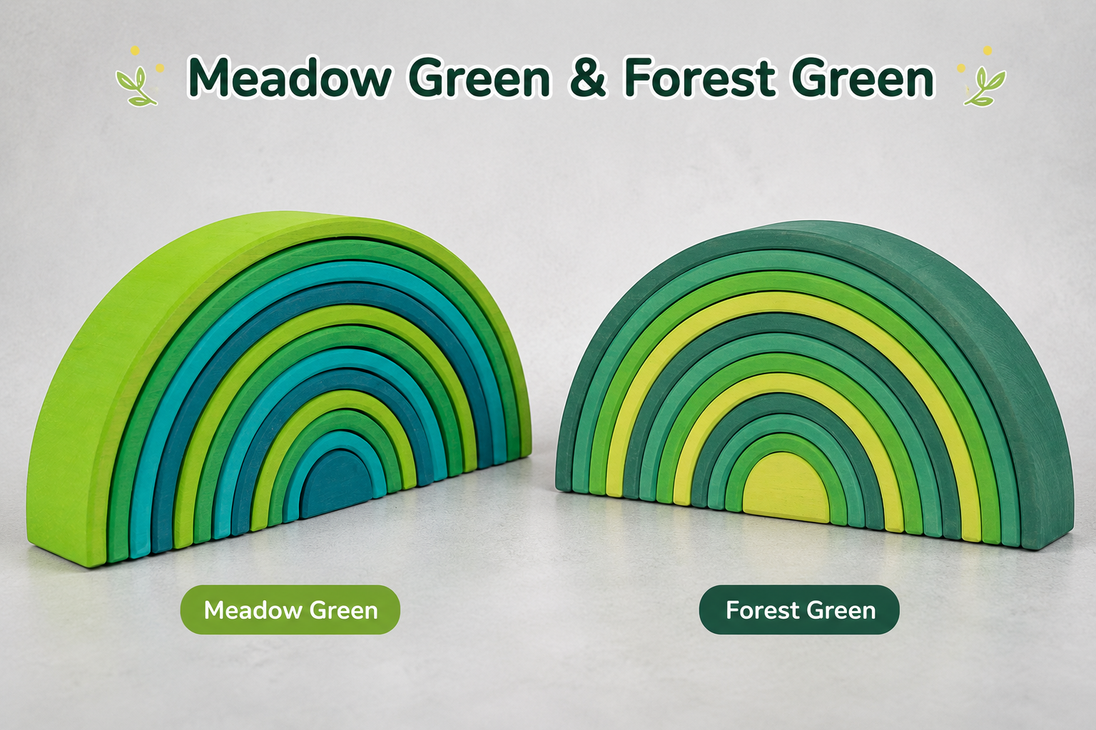 12 Pcs Stained Large Basswood Rainbow Stacking Blocks Meadow Green
