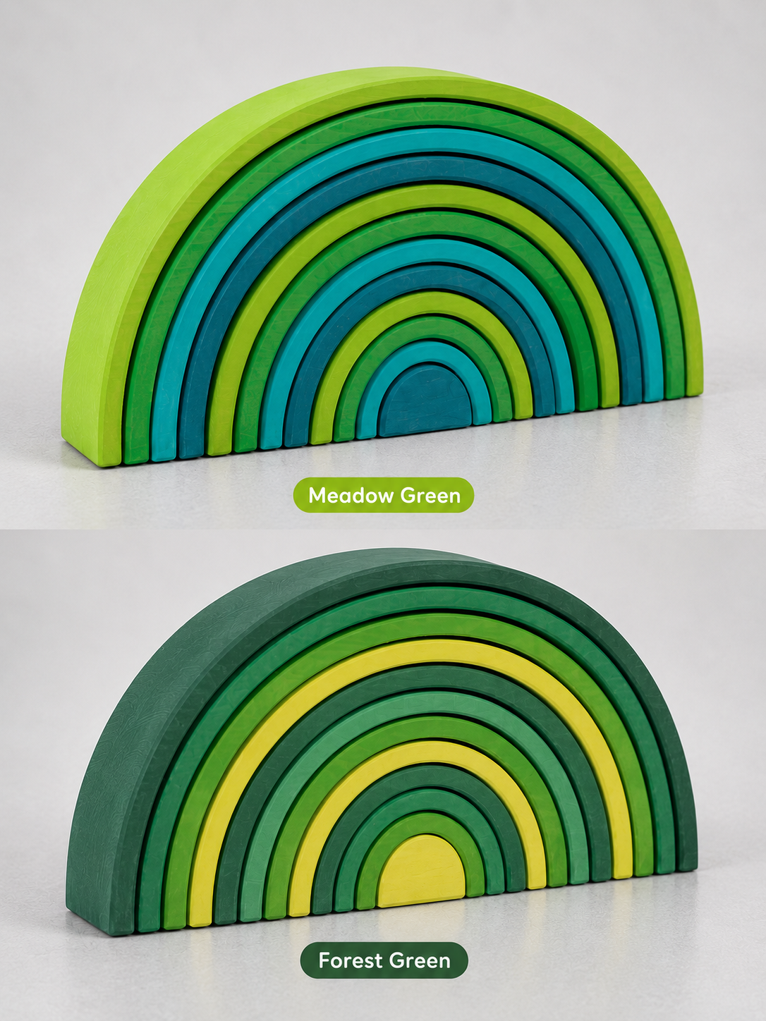 12 Pcs Stained Large Basswood Rainbow Stacking Blocks Meadow Green