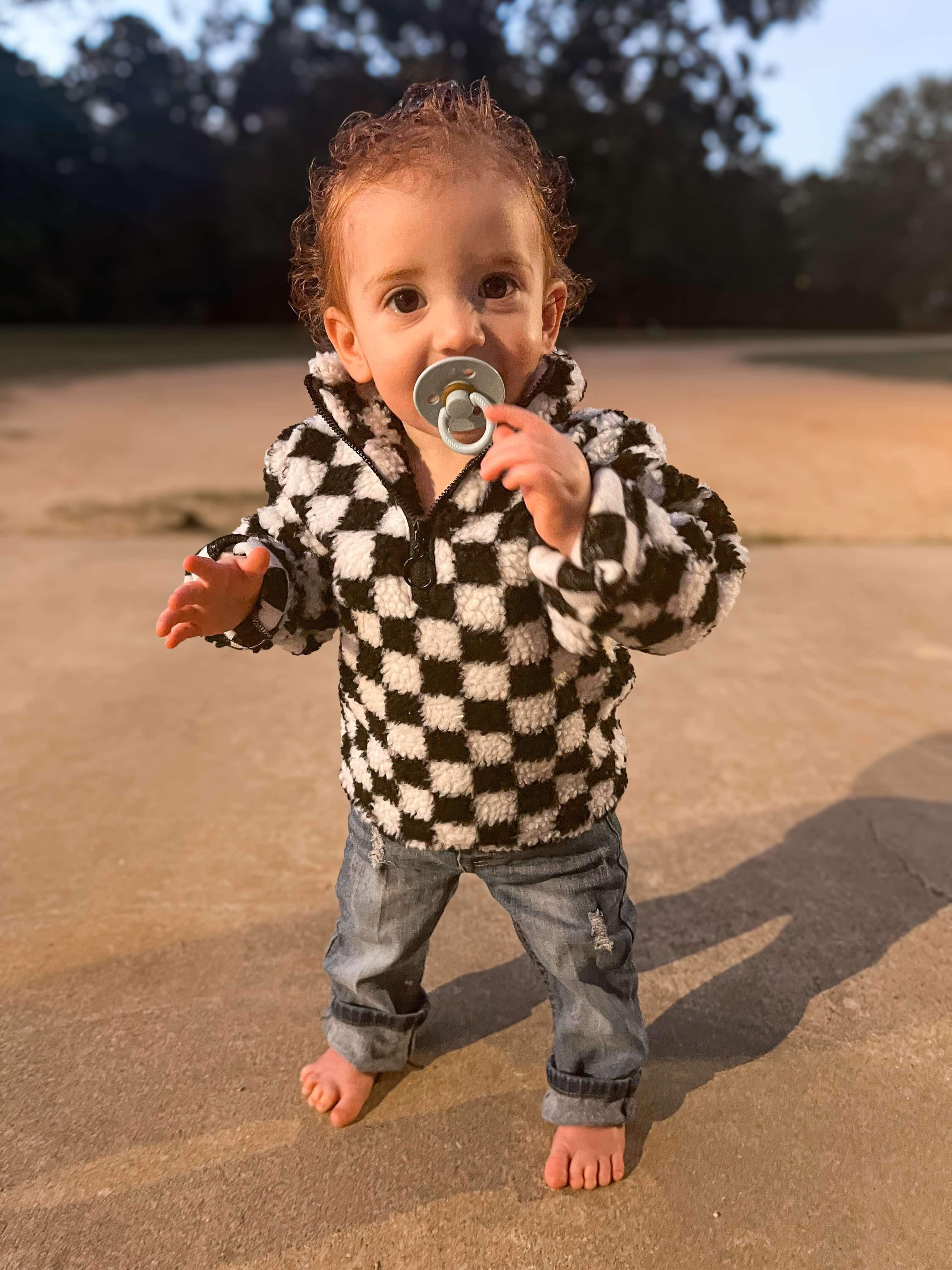 Black Checkered Print Sherpa