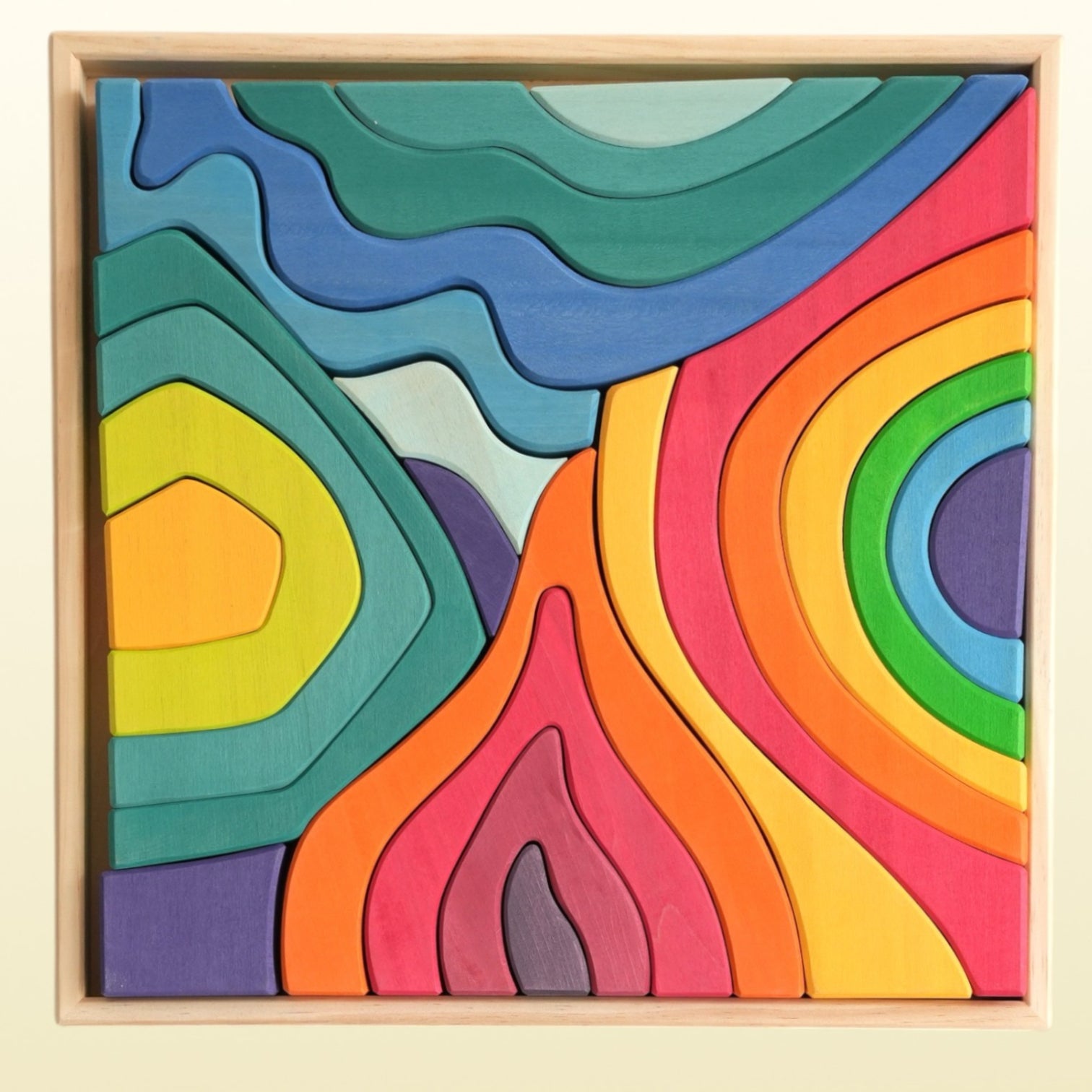 Large Stained Four Elements Wooden Stacking Puzzles Building Blocks