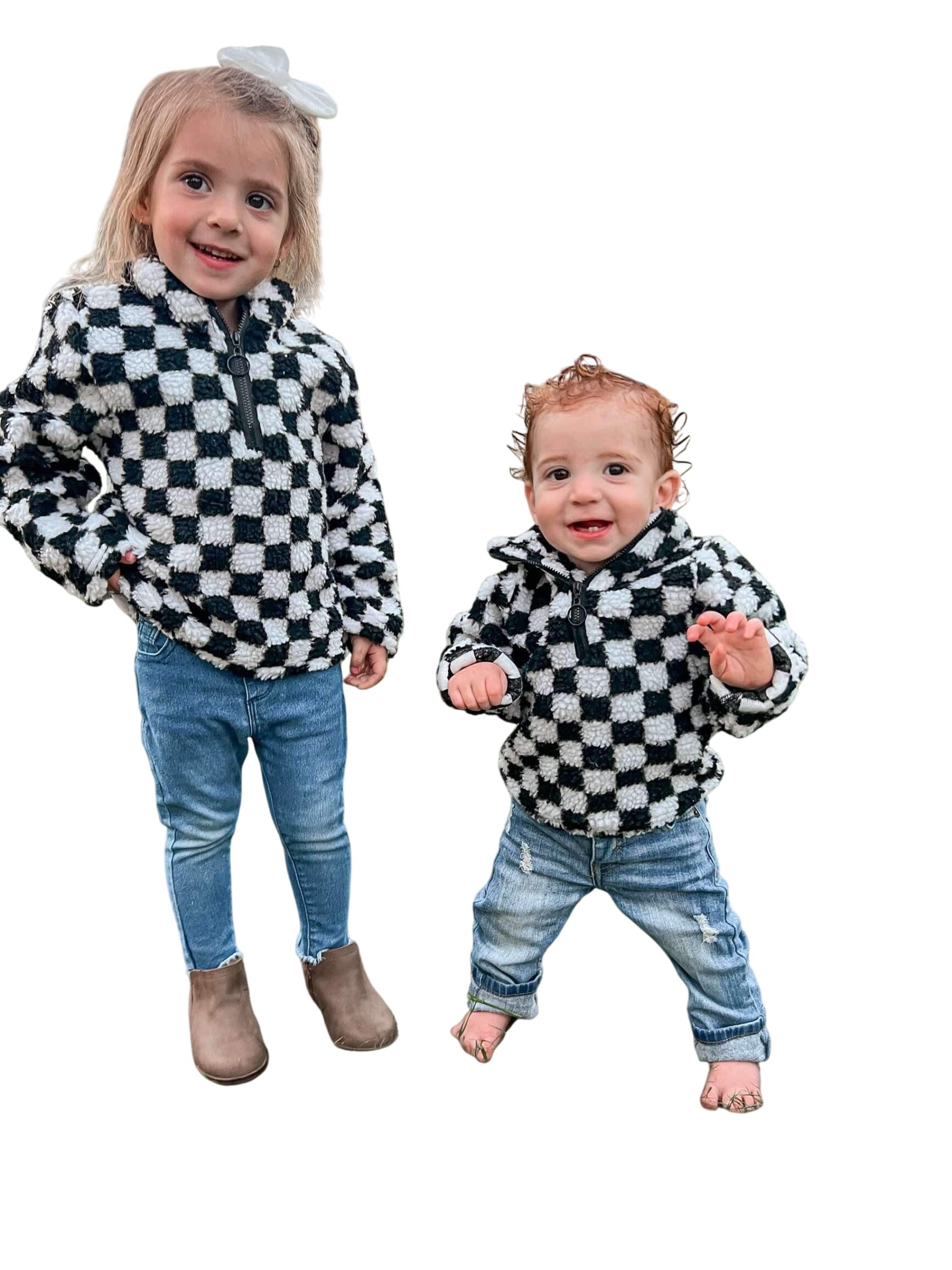 Black Checkered Print Sherpa