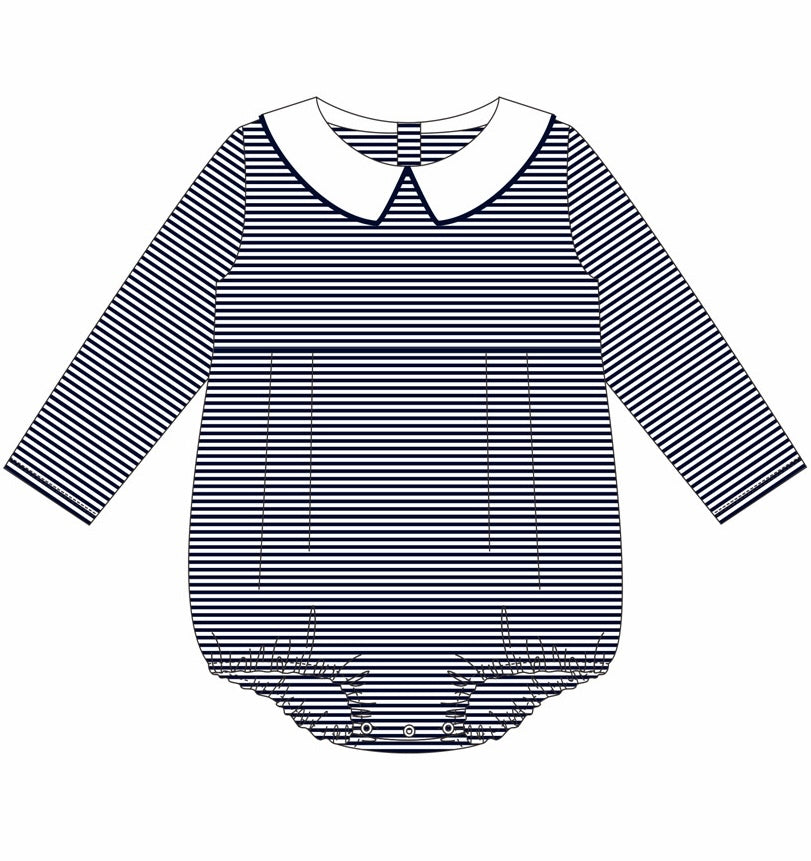 Knit Stripe Long Sleeve Peter Pan Collar Bubble - Boy