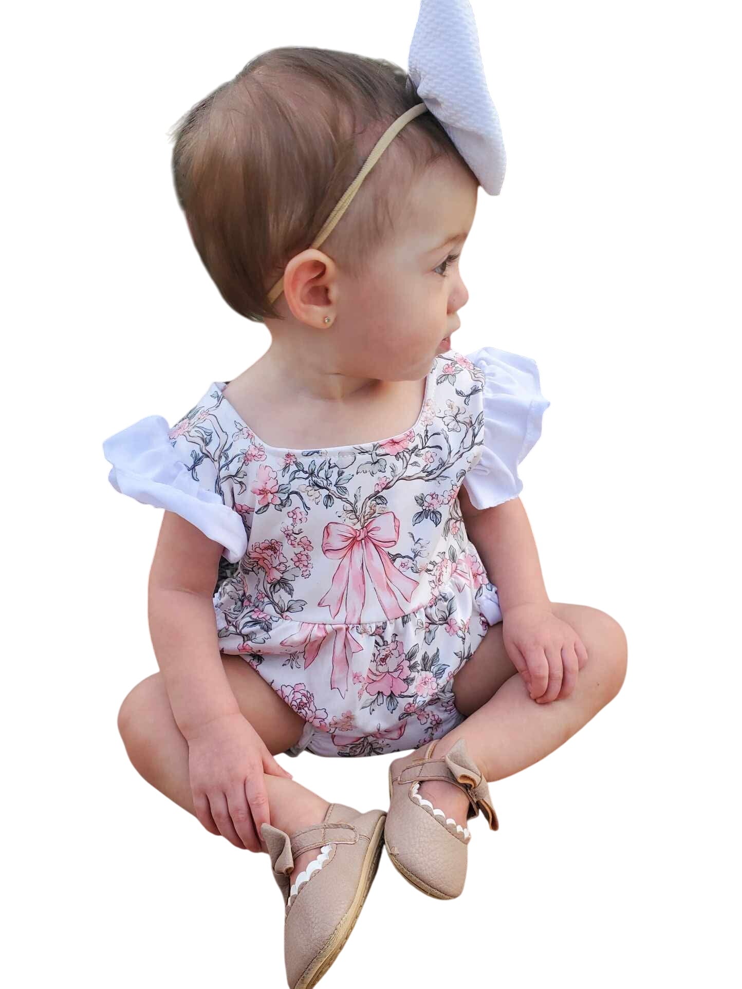 Floral Bows Ruffle Romper