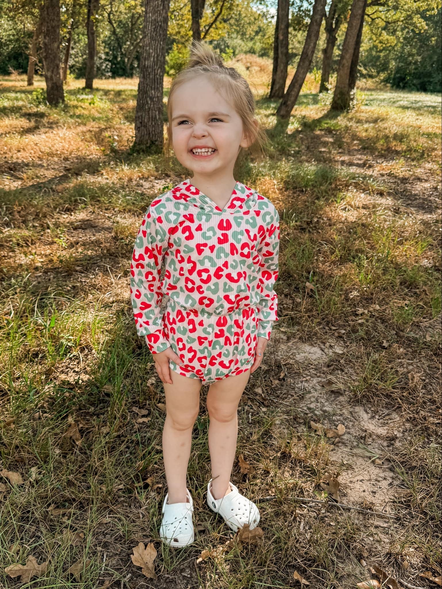 Christmas Leopard Ribbed Hooded Romper