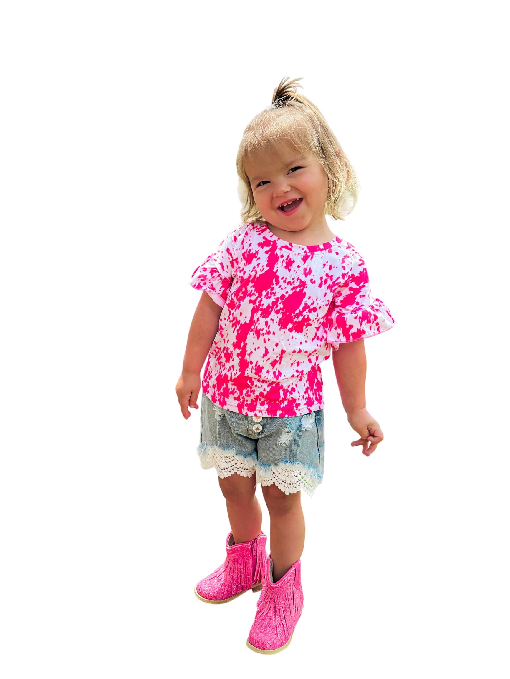 Pink Cowhide Ruffle Top