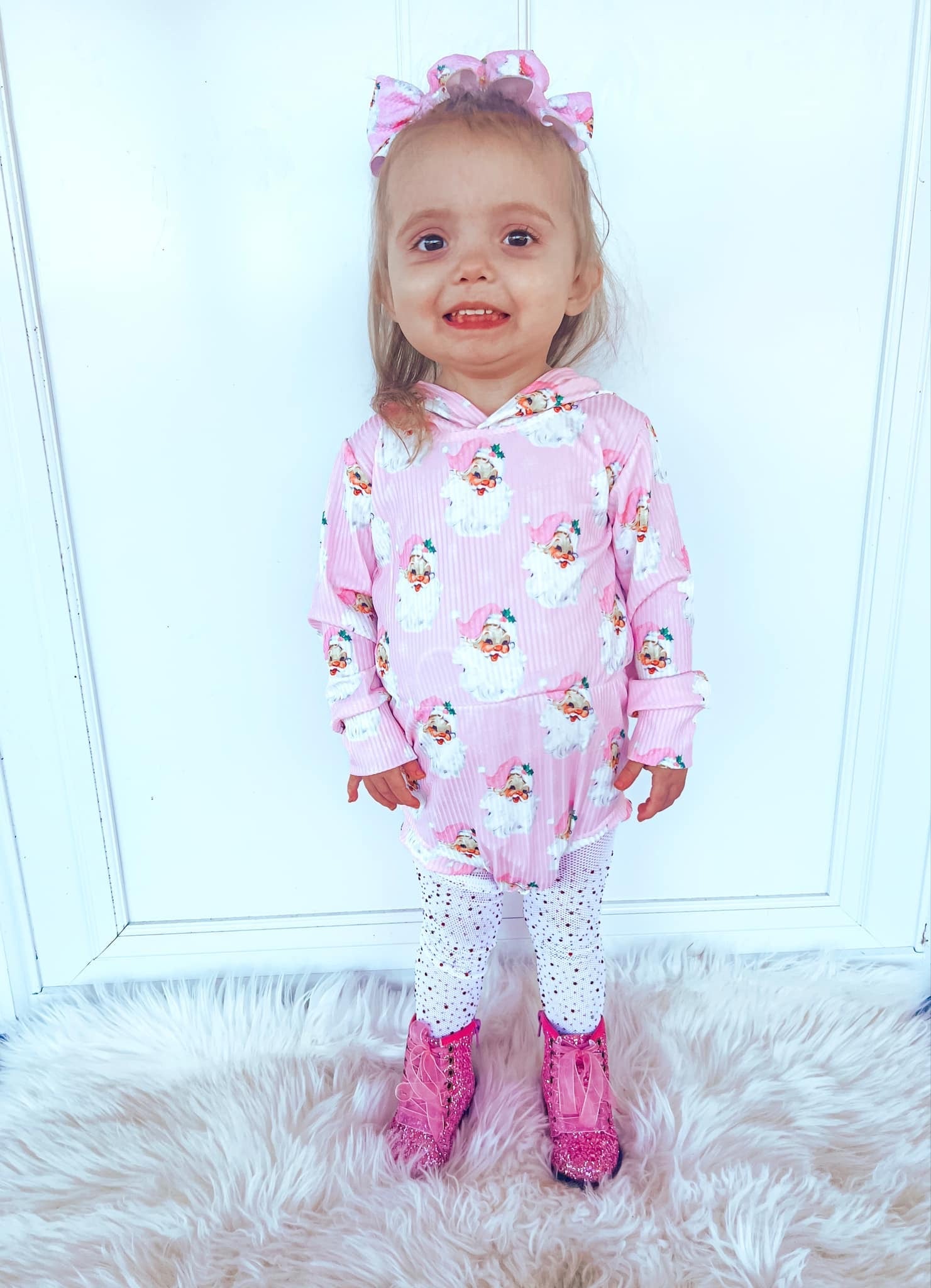 Pink Santa Ribbed Hooded Romper