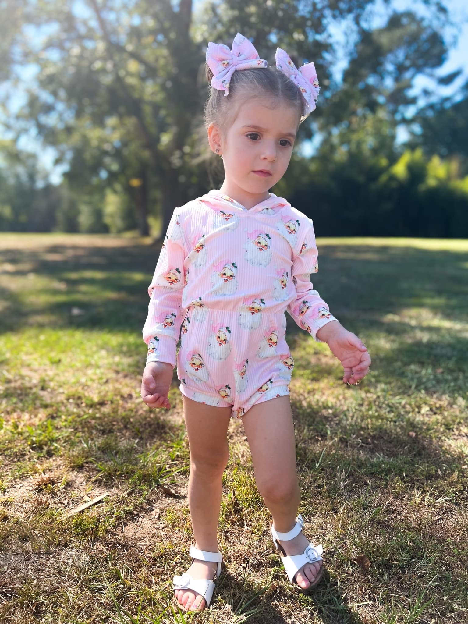 Pink Santa Ribbed Hooded Romper