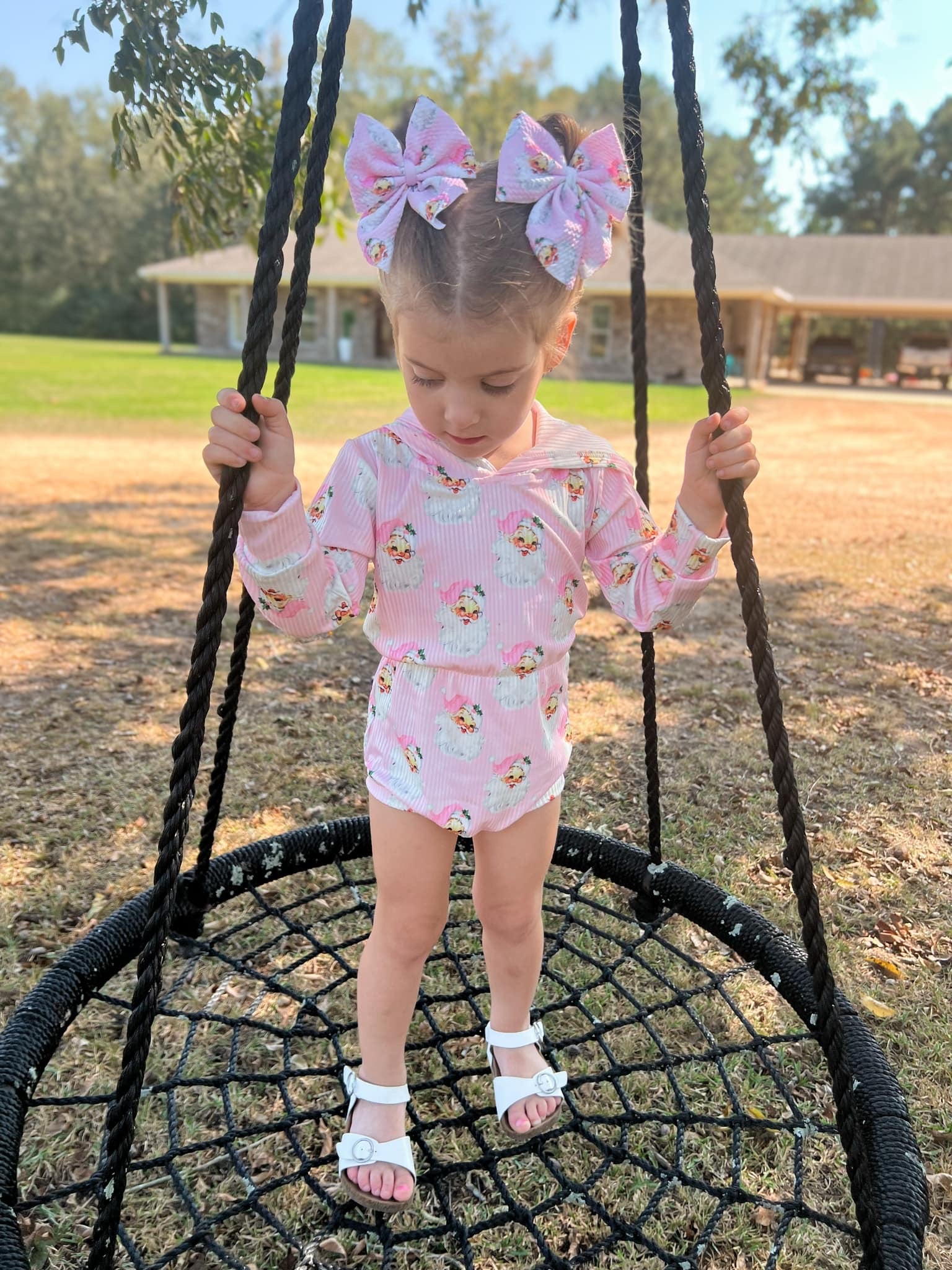 Pink Santa Ribbed Hooded Romper