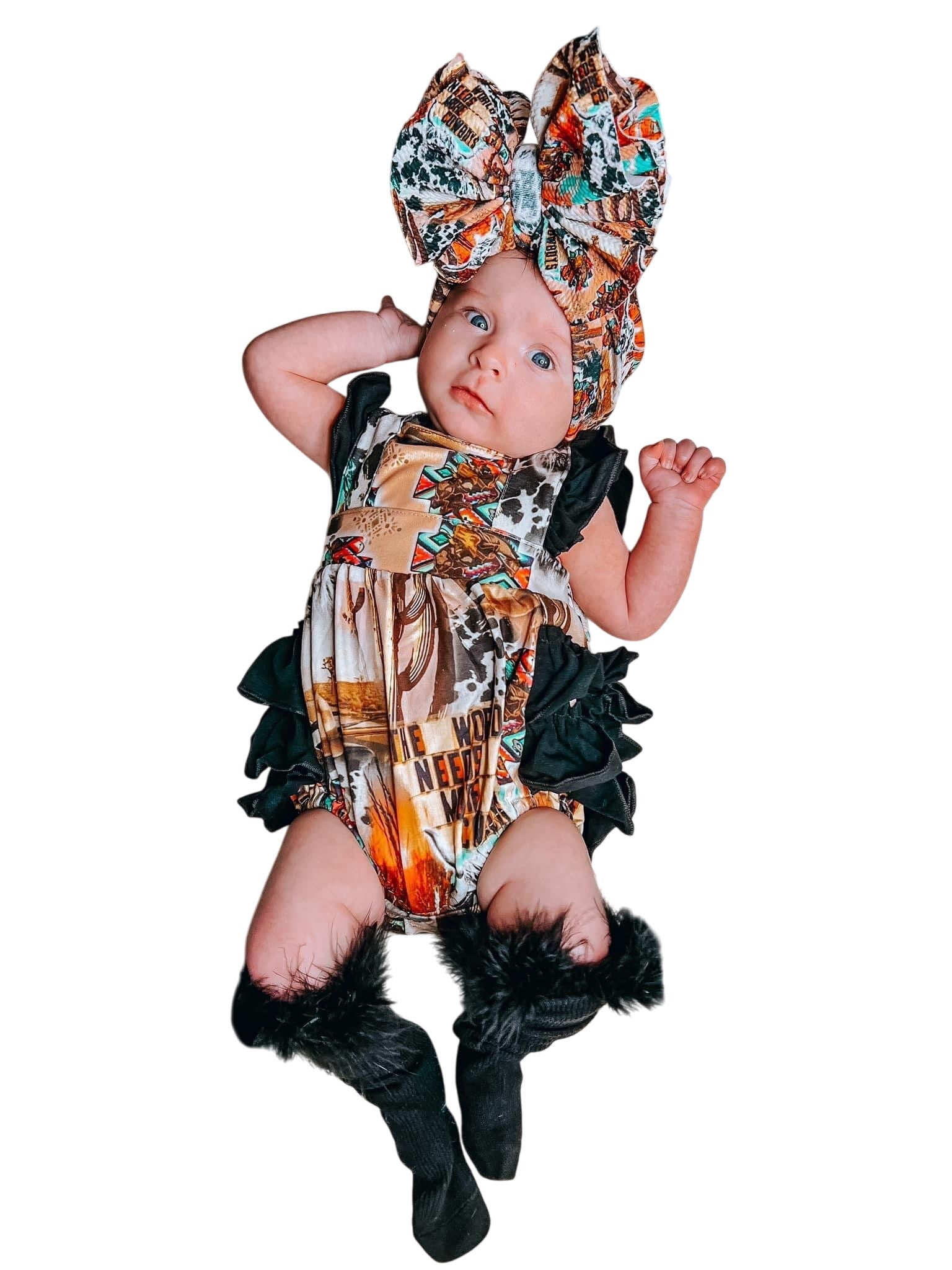 Western Collage Ruffle Romper