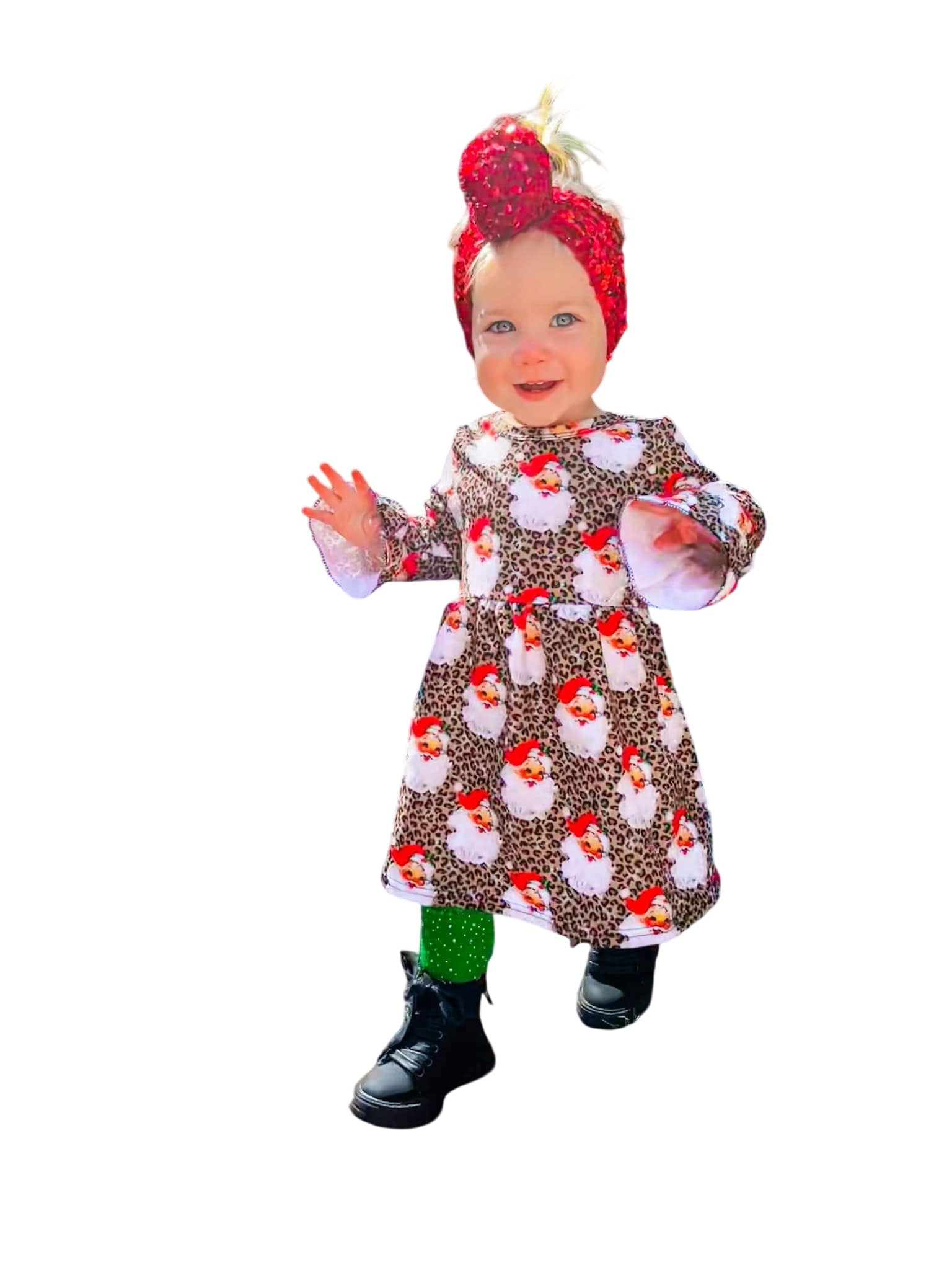 Leopard Santa Bell Sleeve Dress