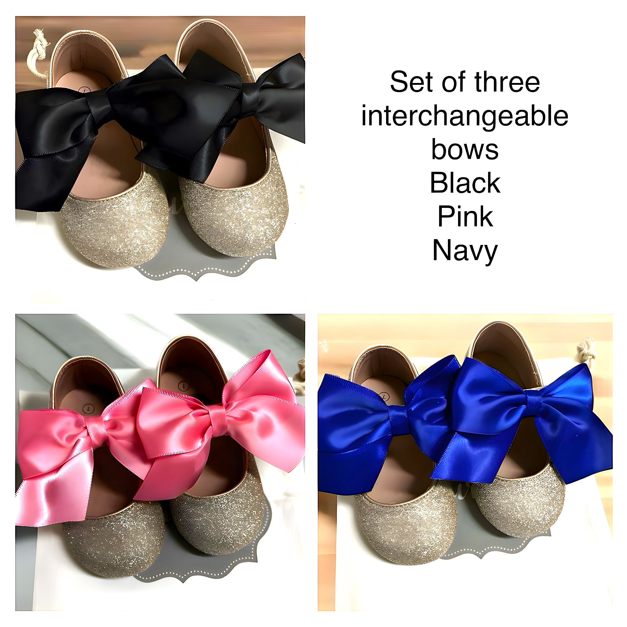 Set Of 3 Interchangeable Bows For Trinity Pair - Navy, Pink, Black