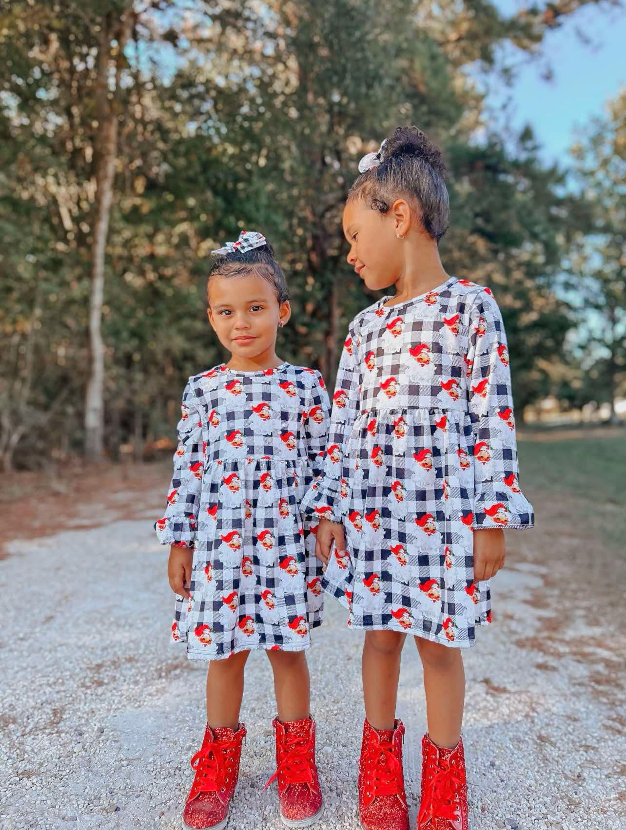 Checkered Santa Bell Sleeve Dress