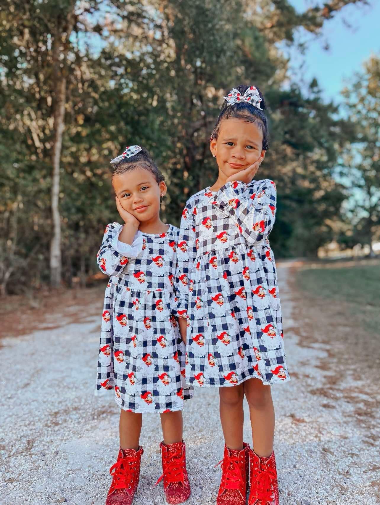 Checkered Santa Bell Sleeve Dress