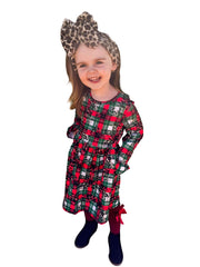 Leopard Plaid Bell Sleeve Dress