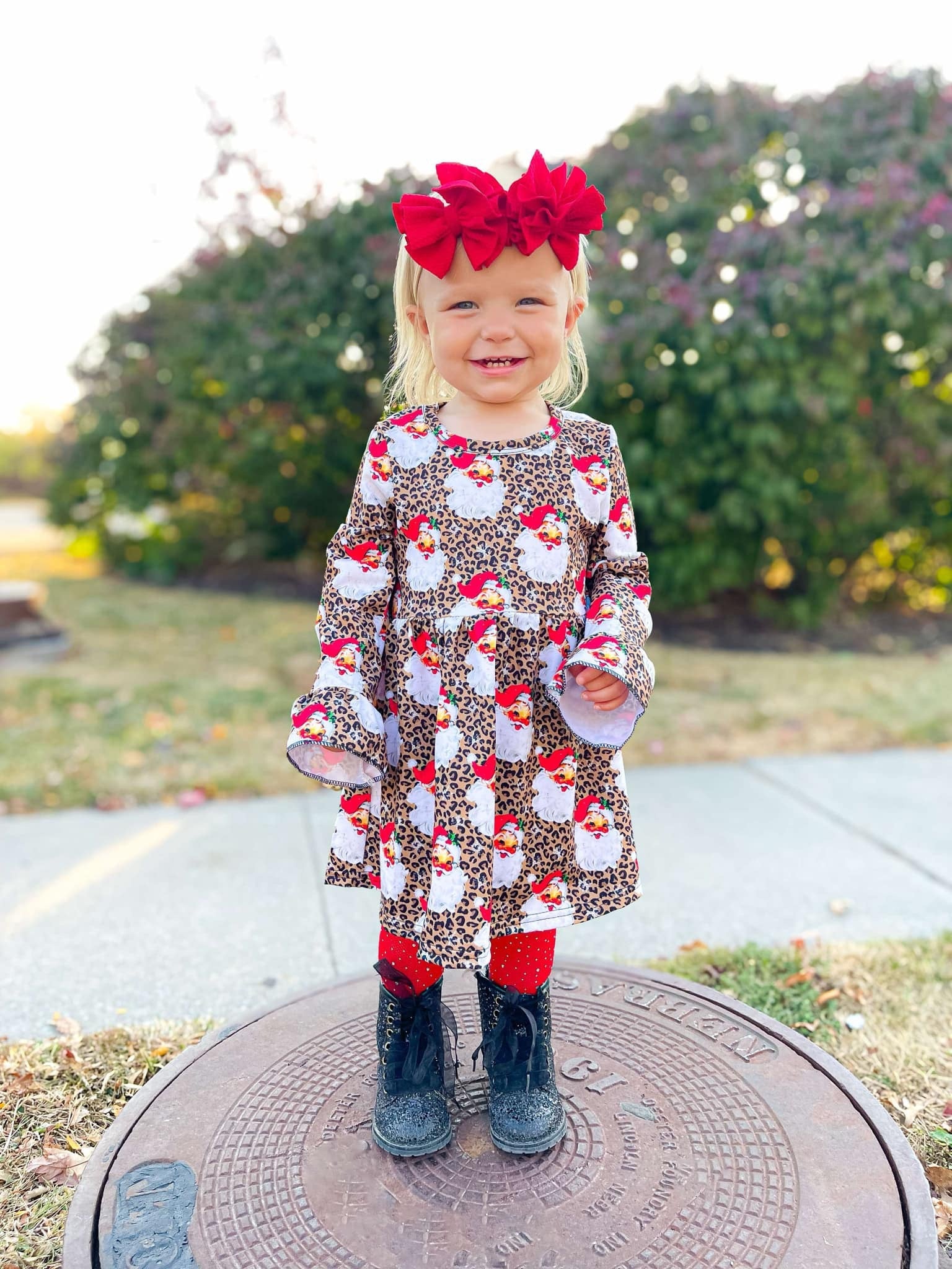 Leopard Santa Bell Sleeve Dress