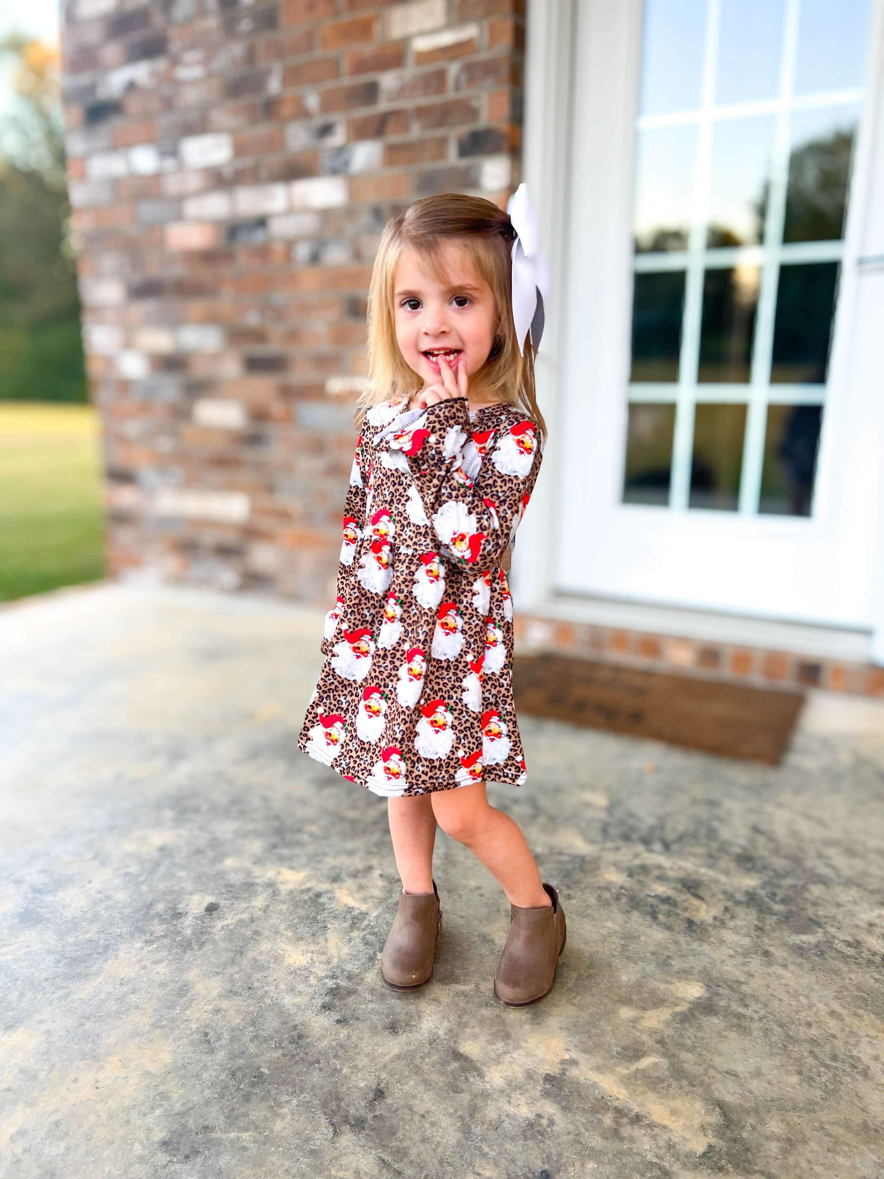 Leopard Santa Bell Sleeve Dress