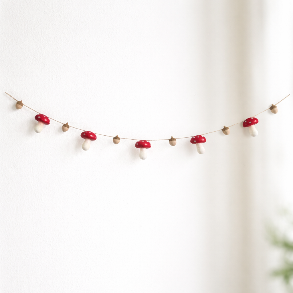 Felt Mushroom And Acorn Garland