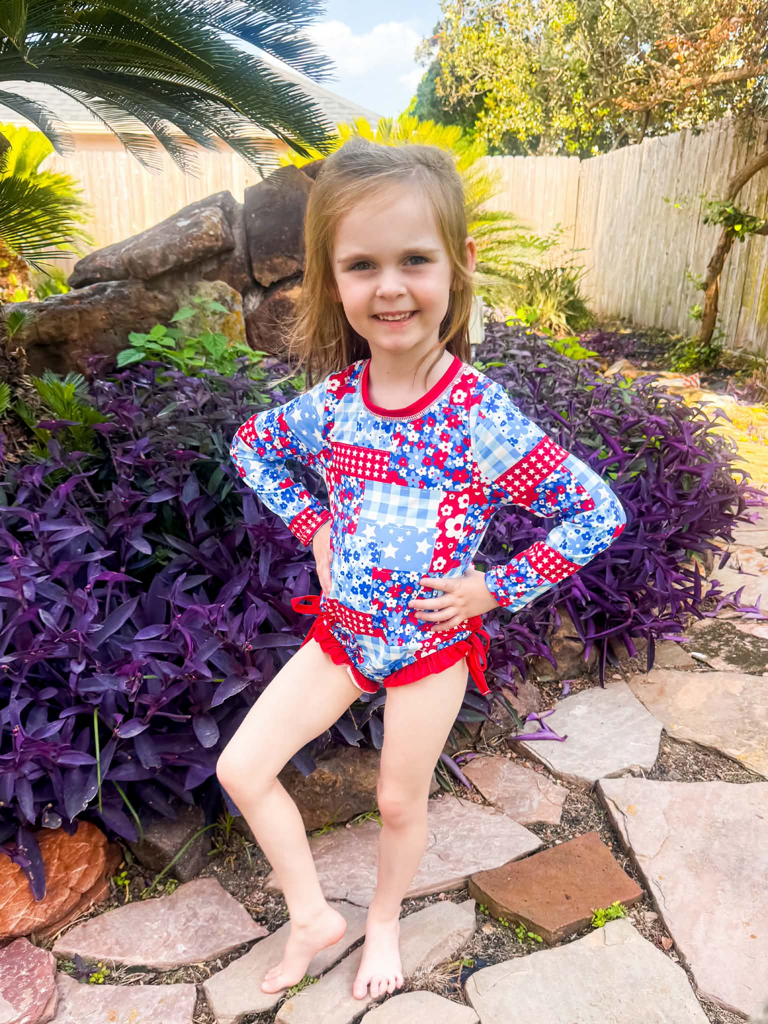 Rwb Floral Rash Guard Swimsuit