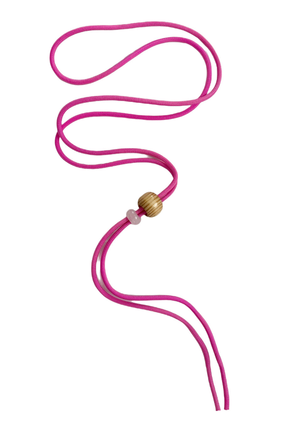 Thin Pink Cord Lanyard With Wood & Rose Quartz Bead