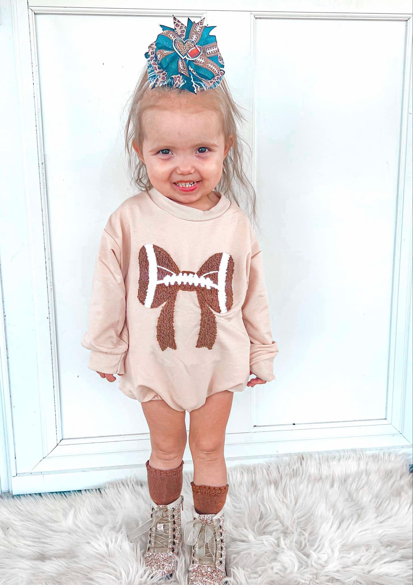 Football Bows Sweater Romper