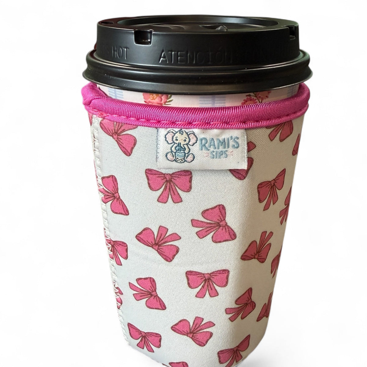 Rami’s Sips Pink Bow Hot & Cold Cup Cozy: Coozie