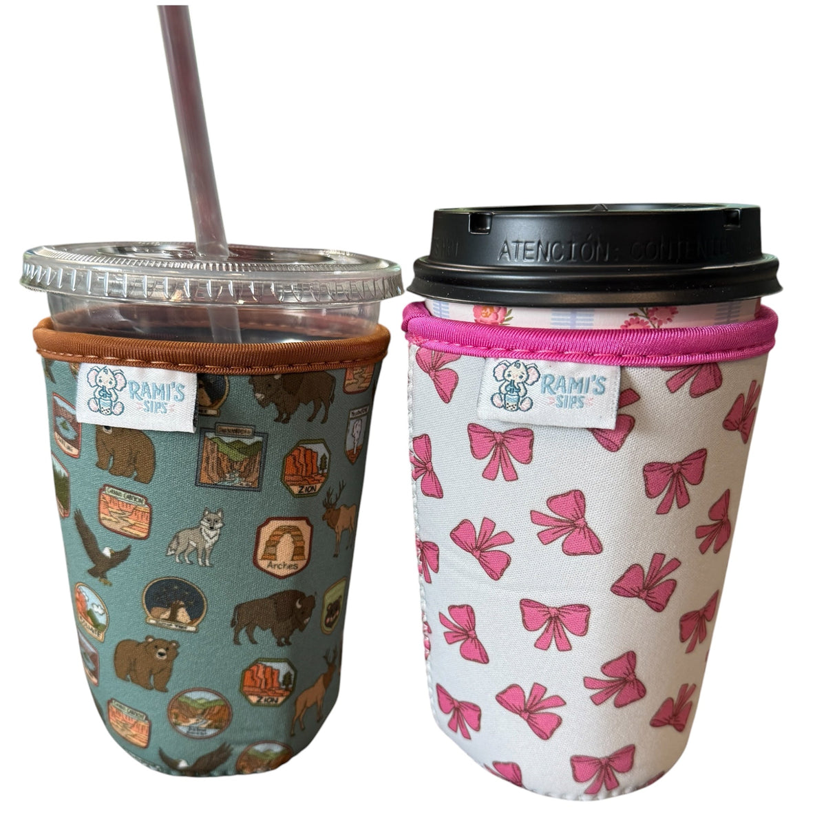 Rami’s Sips Pink Bow Hot & Cold Cup Cozy: Coozie