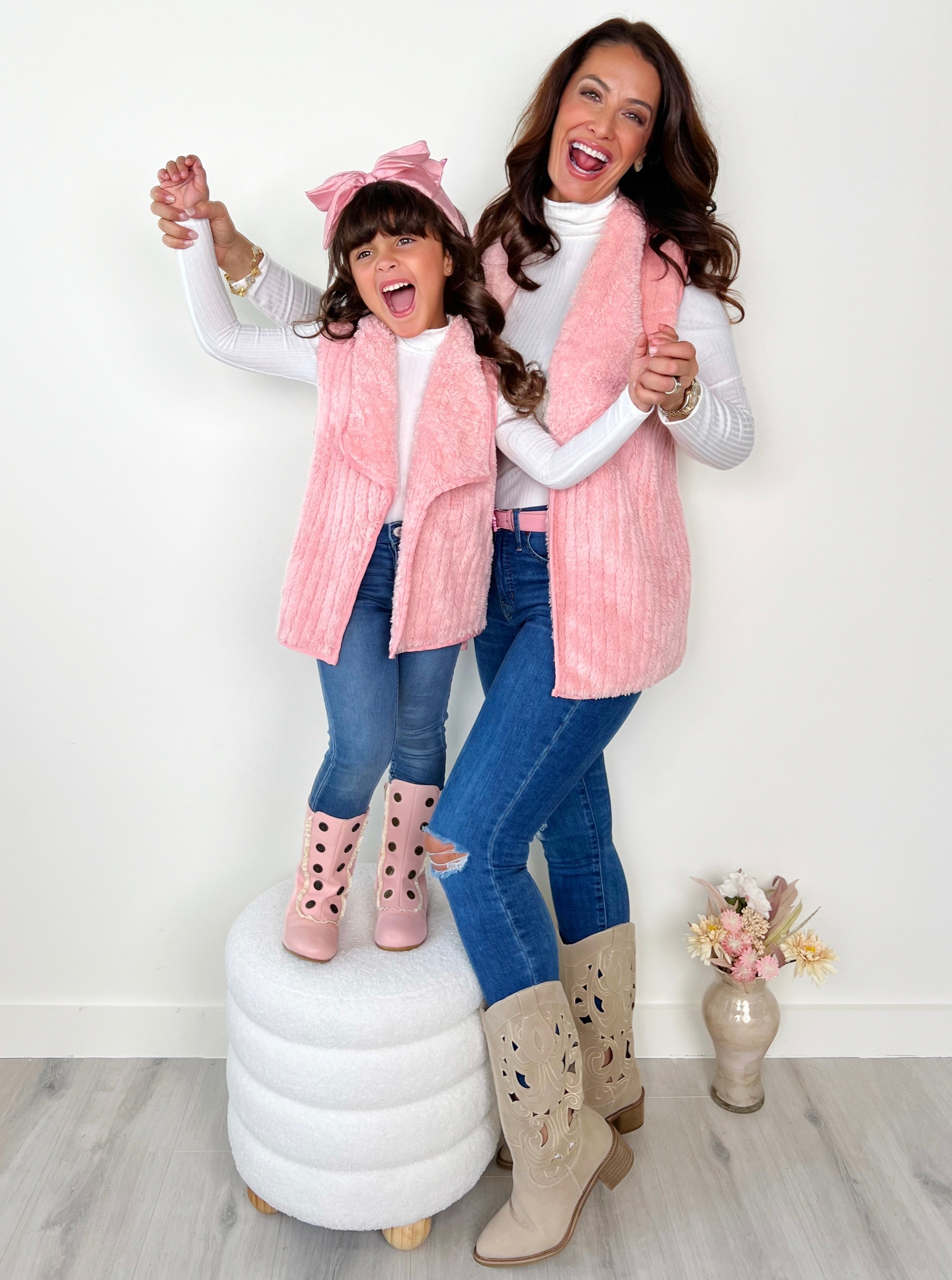 Mommy And Me Blush Cozy Faux Fur Vest