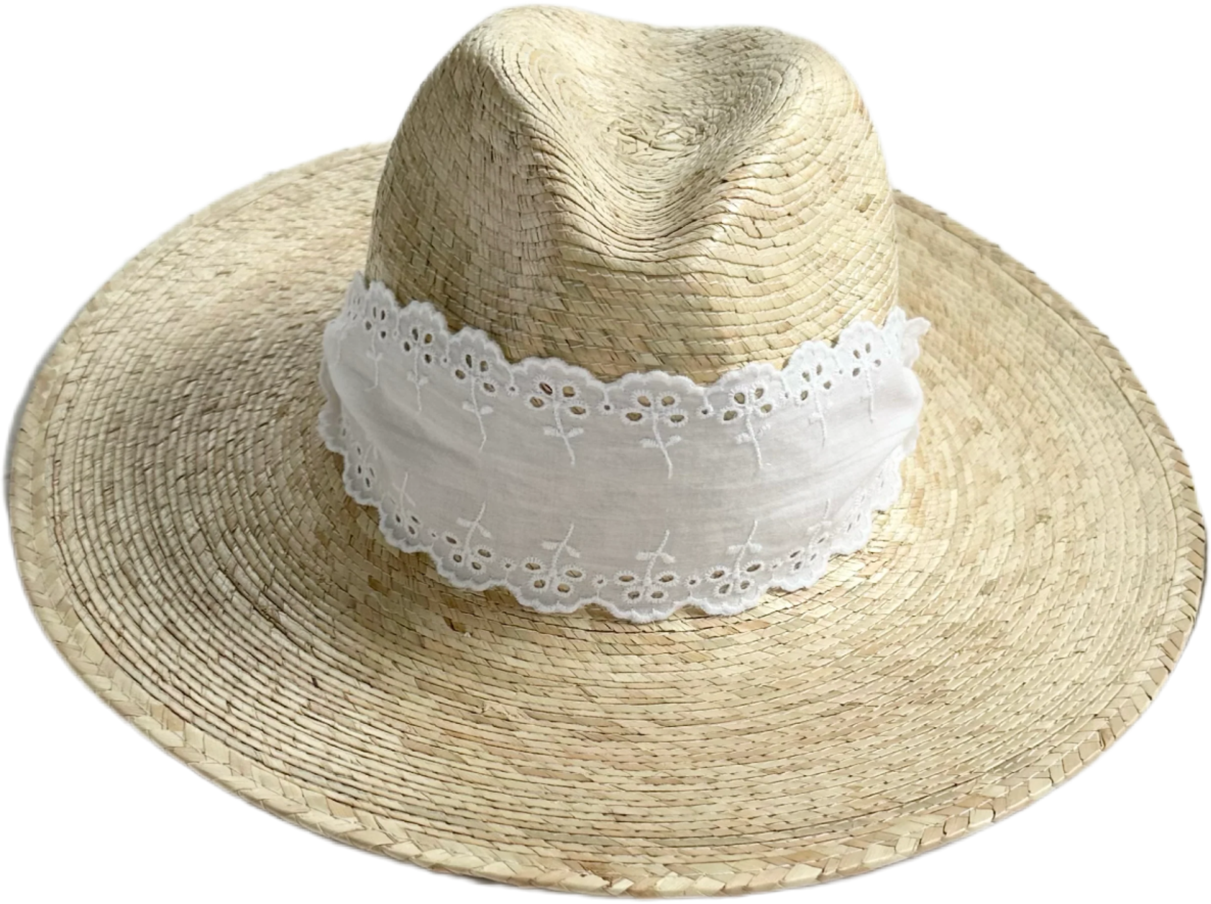 Zinnia Sun Hat - White Wide & Short Lace Eyelet Ribbon