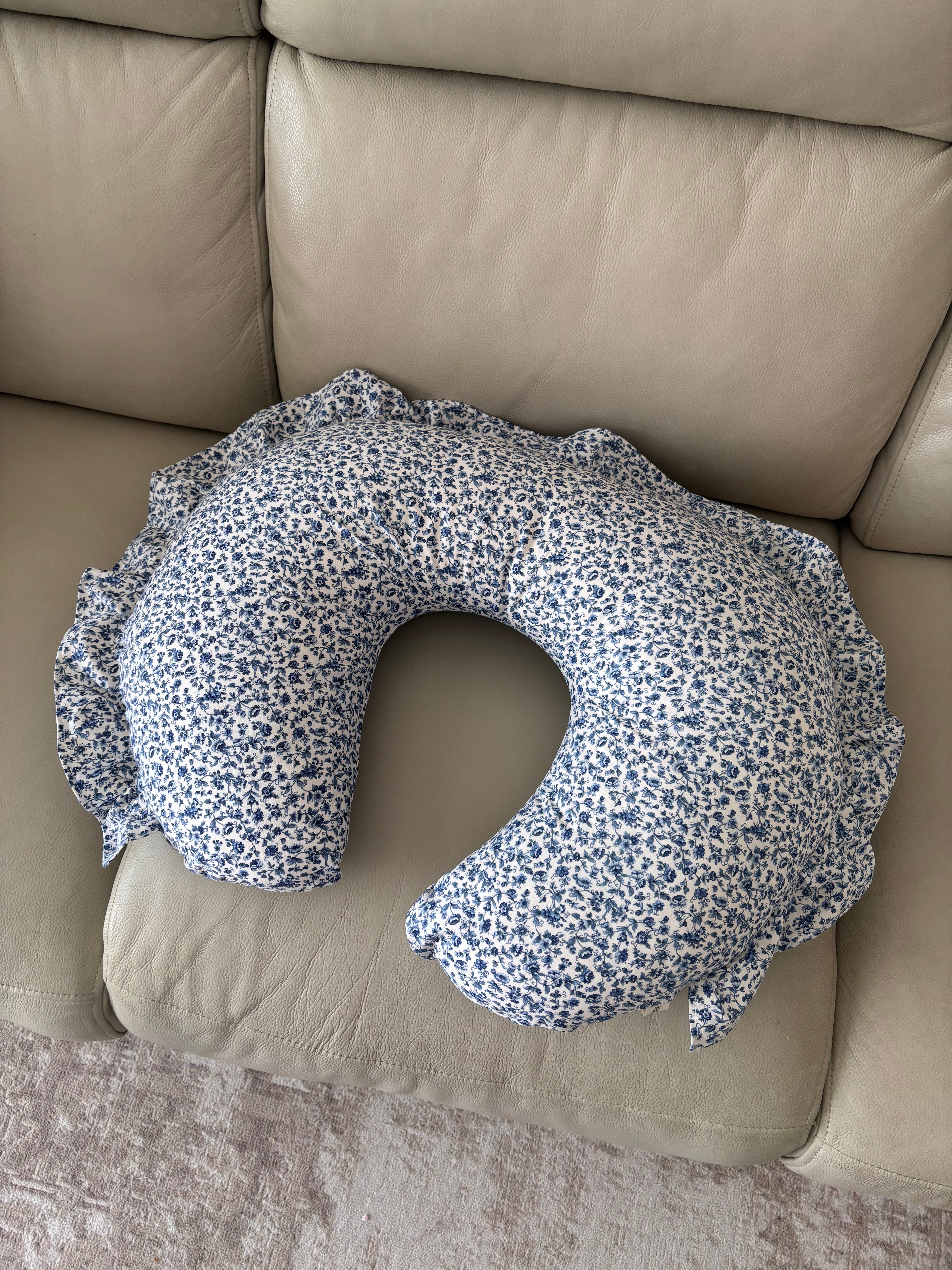 Blue Floral Ruffle Nursing Pillow Cover
