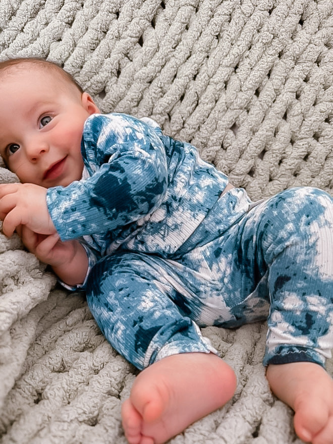 Denim Tie Dye Ribbed Lounge Set