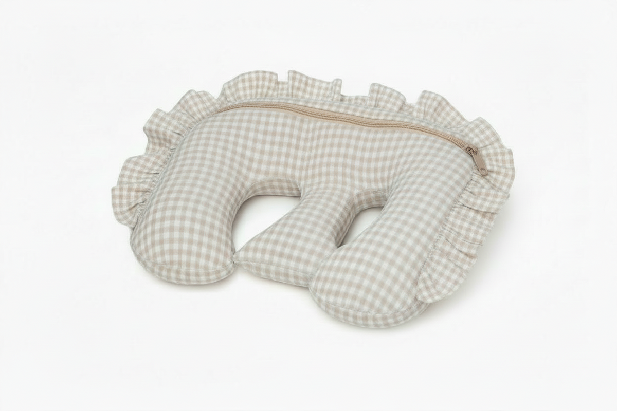 Beige Ruffle Gingham Twins Nursing Pillow Cover