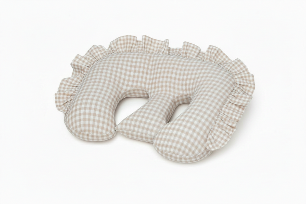 Beige Ruffle Gingham Twins Nursing Pillow Cover